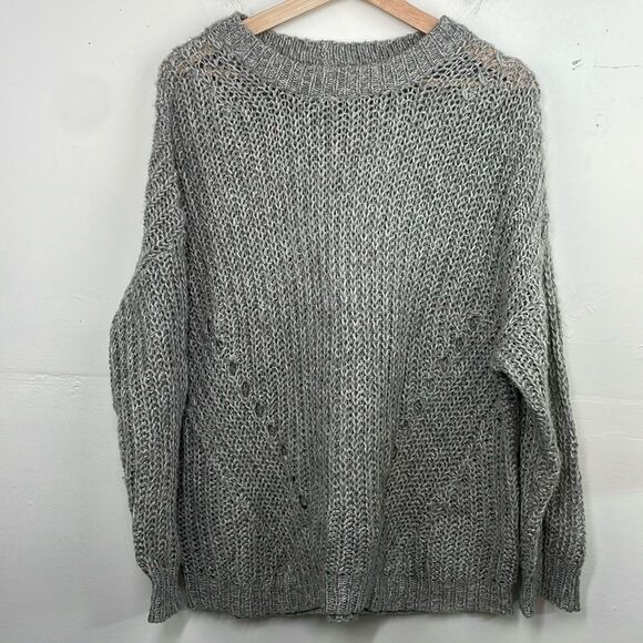 American Eagle Open knit crew neck pulloverer sweaterter gray Medium oversized - Picture 1 of 14